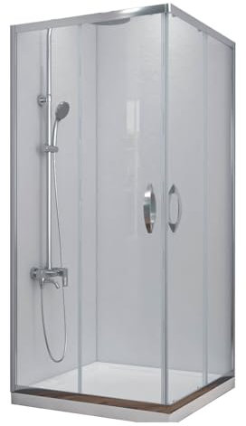 Box Doccia Angolare 80x80cm con Apertura Scorrevole Vetro Temperato Trasparente 5mm Altezza 190cm Profili in Alluminio cromo
