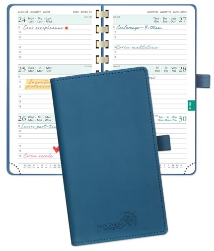 POPRUN Taschenkalender 2026 Klein 16,5 x 9 cm (Jan.2026-Dez.2026) - Kalender 2026 Klein Ringbuch mit Softcover - Terminplaner, Planer 1 Woche 2 Seite mit Kartenschlitz - Marineblau