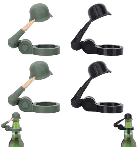 Soldat Salut Bierflasche Helm Wiederverwendbarer Insektenresistenter Bierhelm 4-teiliges Set für Partys Geeignet für Veteranen (Grün + rein Schwarz)