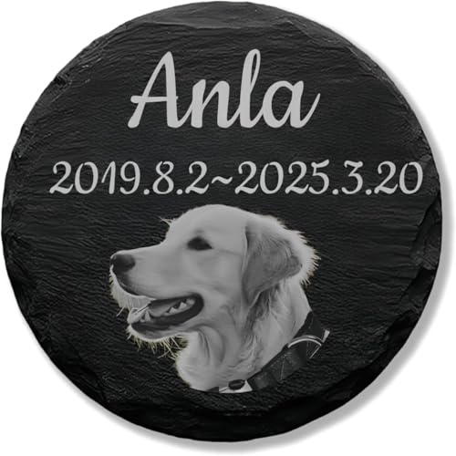 TSD Gedenkstein für Hunde mit Fotogravur, personalisierbar, Grabmarkierung, schwarzer Granit, Gedenktafel für Verlust, Hunde, Geschenke, personalisierbar, Haustier-Grabstein mit Namen