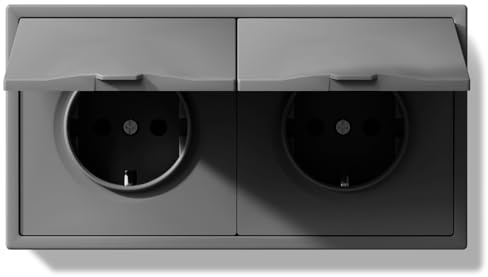 BSEED 2 Fach Steckdose mit Wasserdicht Abdeckung, 250V 16A Aussensteckdose Unterputz, Wandsteckdose mit Krallen Für Feuchträume Badezimmer, Grau