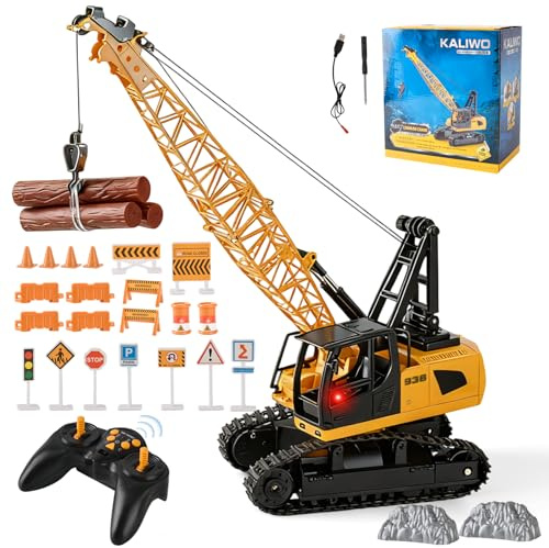 LTFIOON Kran Spielzeug, 2.4Ghz RC Kranfahrzeug, Ausfahrbarem Kran, Baustellen Fahrzeuge Set mit Lichtern,Geräuschen, KranFerngesteuerter Spielzeugkran, Kinder Baustellenfahrzeuge für 3 4 5 6 7 Jahre