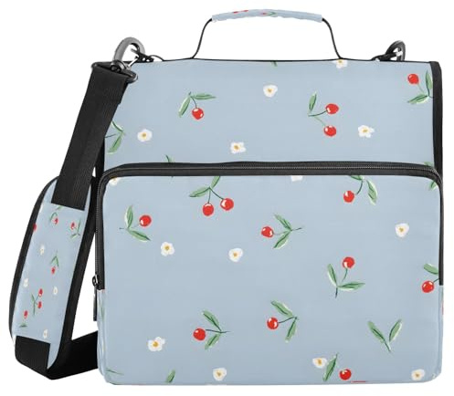 Classeur à fermeture éclair à 3 anneaux avec bandoulière pour l'école, plusieurs poches, organiseur de rangement de documents, motif fleurs blanc cerisier