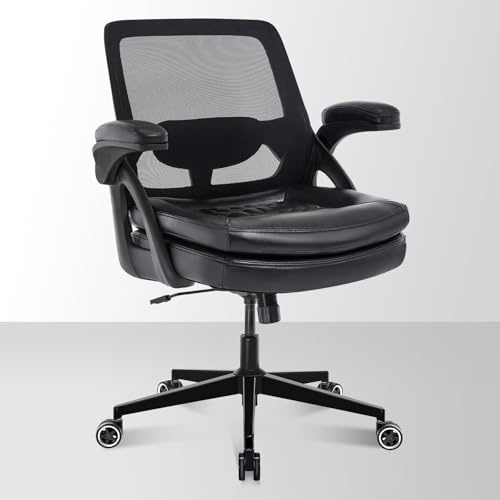 BERYTH Bürostuhl, Schreibtischstuhl, Drehstuhl mit Netzbespannung, Ergonomisch, Lendenstütze, 72cm Große Sitzfläche, Klappbare Armlehnen, Für Büro Home Office Chair Arbeitszimmer