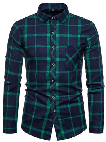 LinRim Herren Hemd kariert Langarm Regular Fit Baumwolle Stretch Freizeithemd Businesshemd Anzughemd pflegeleicht bügelfrei für Alltag Hochzeit und Festlichkeiten
