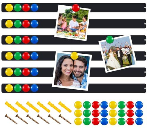 Mooliwe 6 Pieces 36 Inch Frameless Magnetic Stainless Iron Board Strips Bulletin Bar Magnetic Wall Board Memo Strip Set with 48 Pieces Colorful Magnets for School Office Home (Black)