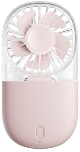 Hipzeepo Ventiladores USB Portátiles con Diseño Transparente, Ajuste de Viento de Cinco Velocidades, Cordón y Soporte de Escritorio, Color Rosa.