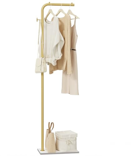 OUTBROS kleine Kleiderstange, L-förmige Kleiderständer 180cm hoch, Goldene | Garderobenständer mit Rock Slab Base, Metall Coat rack für Kleidung, Modern Kleiderbügel Stand, für Entryway, Wohnzimmer