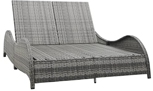 YUTAASU Sun Lounger Anthracite PE Rattan Double Adjustable Headrests Waterproof Outdoor Furniture with Removable Cushion Covers
