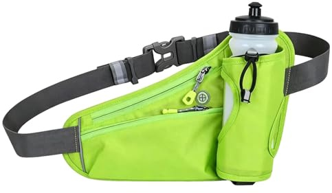 Laufgürtel mit Flaschenhalter, Running Gürtel mit 2 Reißverschlusstaschen, reflektierendem Detail und Kopfhörerausgang, verstellbare Sport Bauchtasche für Joggen, Wandern, Radfahren und Training