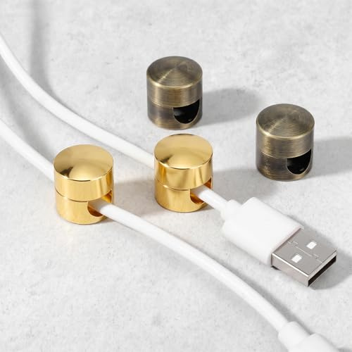 WJIAAA 4PCS Cable Anchors Desk, Metall Adhesive Phone Charger for Cords | Cable Holder Clips,Adjustable Wire Organizers, 2 Gold 2 Bronze,Tidy Management, for Ceiling Lights Office Desk Accessories