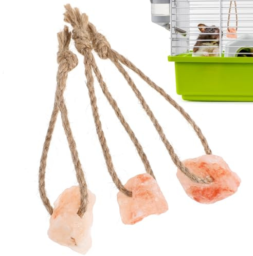 Operitacx Kausalzblock für Kleintiere 3 Stück mit Mikroelementen und Seil Mineralstoff Leckstein für Hamster und Chinchillas Platzsparend und Geeignet