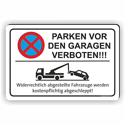Fassbender-Druck SCHILDER - PARKEN VOR DEN GARAGEN VERBOTEN - Parken verboten Schild - Schild zum Markieren vom absoluten Parkverbot/Privatgrundstück oder für einen Parkplatz (45x30cm Schild)