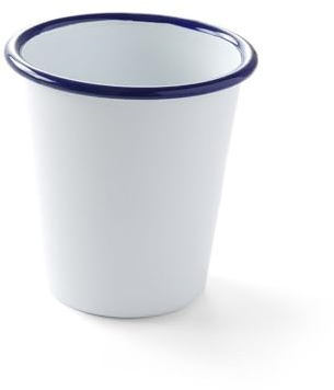 HENDI Gobelet en acier émaillé blanc, avec bord bleu, pour le petit déjeuner et boissons chaudes et froides, pour café, bière, whisky, pour camping, fête, extérieur, voyage, bar, 0,4L, ø90x(H) 120mm