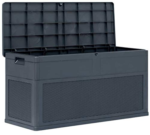 vidaXL Garden Storage Box, Multi-use 320 L Capacity, Anthracite Plastic with Wood-like Texture, Durable and Weather-Resistant, Blend with Decor, Lockable and Easy to Assemble