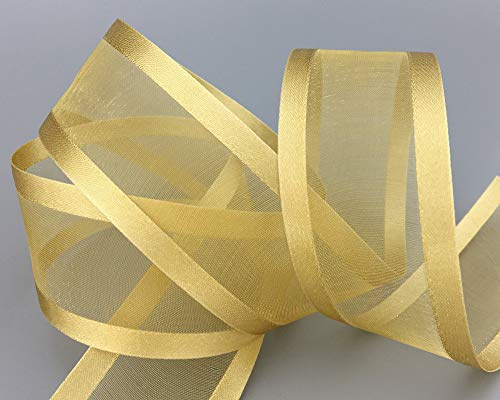 finemark 25 m x 38 mm Chiffonband mit Satin Kante BEIGE Gold (18) Chiffon Dekoband Schleifenband Geschenkband Halbtransparent Glänzend ohne Draht Organza