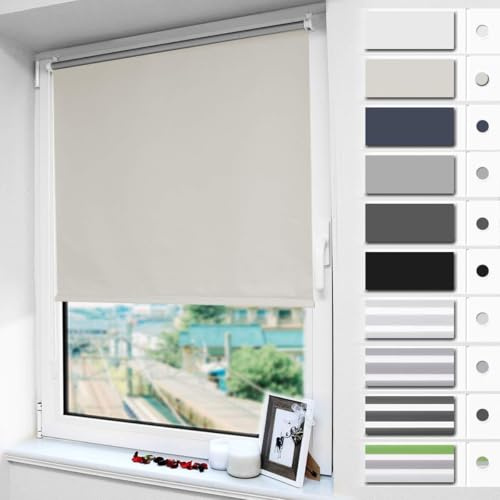 Magiea Verdunklungsrollo ohne & mit Bohren Klemmfix, Creme B70 x H120 cm (Stoffbreite 70cm) Klemmrollo Thermorollo Innenrollo für Sonnen-und Sichtschutz Rollos für Fenster & Tür