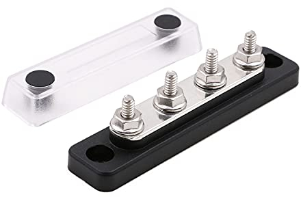 Gloaso Sammelschiene 12V-48V DC 100A, Kupfer Busbar Stromverteiler, mit 4x M5 Klemmleisten Batterie Sammelschienen Mini Bus Bar 100 Amp für Kfz LKW Camper Solar Marine Boot, Schwarz