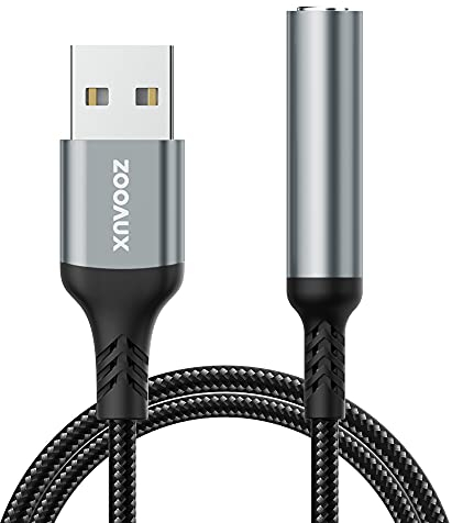 ZOOAUX USB to 3.5mm Jack Audio Adapter,External Sound Card USB-A to Audio Jack Adapter with Aux Stereo Converter Compatible with Headset,PC Windows,Laptop Mac,Desktops,Linux,PS4 PS5 and More (Grey)