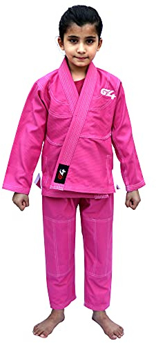 G4 VISION BJJ Kids Jiu Jitsu Gi, Brazilian Jiu Jitsu Uniform, Children Grappling Preshrunk Kimonos Lightweight White Belt (Pink, K0)