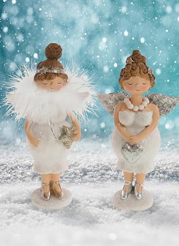 Pommerntraum ® | 2-er Set mollige Engel Schutzengel Molly-Engel Rubensengel moppelige Weihnachtsengel Glücksengel Nana mollige Damen üppige Ladies Rubensfiguren (15 cm)