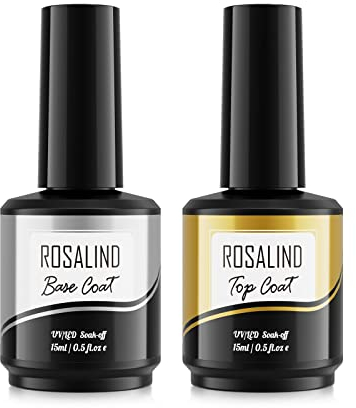 ROSALIND Base Coat Top Coat Gel UV Nagellack 15ml Grundlack Decklack Shellac Base Und Top Coat Gel Nagellack Set für Nageldesign Gel Polish Gellack Nail Art 2pcs