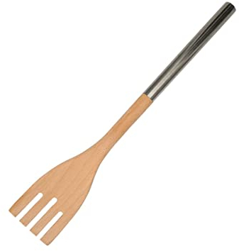 Fackelmann 30373 Große Küchengabel aus Buchenholz und Griff aus Edelstahl, Gabel zum Servieren oder Rühren, Holz, Edelstahl, 34 x 6 cm