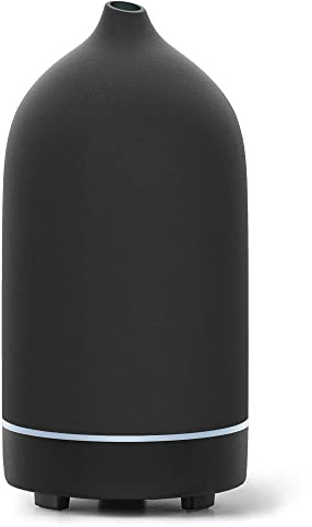 Essential Oil Diffuser,Handcrafted Ceramic Diffuser for Home,Ultrasonic Cool Mist Air Diffuser, 9 Colors Night Light with Timer (Black)