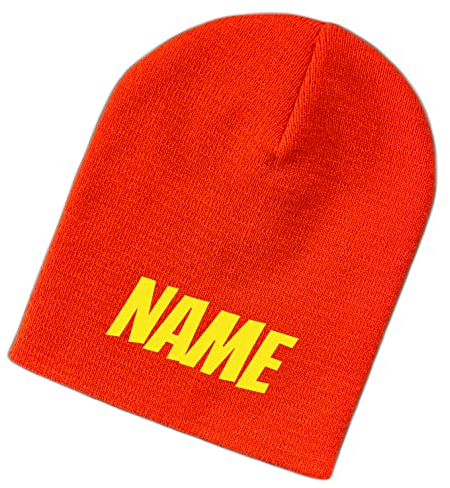 Schnoschi Orange Strickmütze (Beanie Mütze) mit Namen Bestickt für Herren, Damen, Jugendliche und Kinder