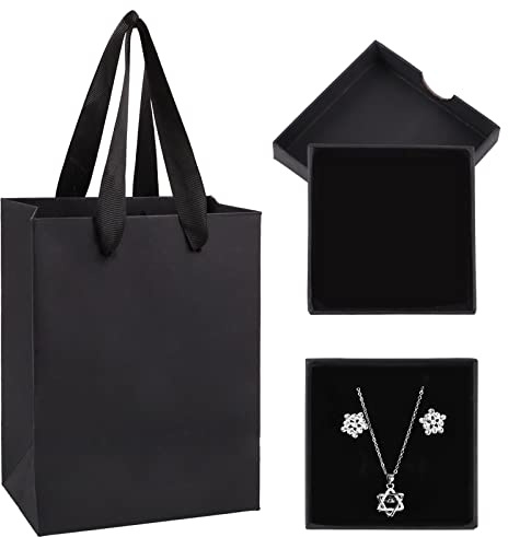 1 Set Small Gift Boxes, 8x8x1.6cm Kraft Jewellery Gift Box with Gift Bag(Black), Bracelet Necklace Earrings Gift Boxes for Anniversaries, Newyear, Birthdays or Weddings