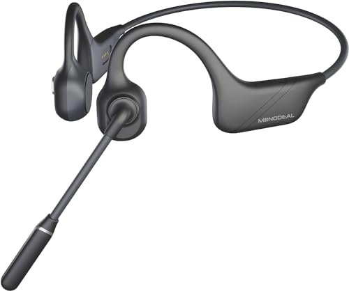 MONODEAL Casque à Conduction osseuse avec Micro, écouteurs Bluetooth 5.3 à Oreille Ouverte avec Microphone à flèche antibruit pour Le Travail, la Conduite, Le Bureau à Domicile