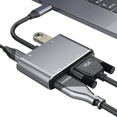 Adattatore USB C HDMI, VGA to HDMI, HUB 4 in 1, adattatore HUB multiporta da USB C a 4k HDMI/VGA/USB 3.0/PD100w per ricarica per Nintendo Switch/Macbook Pro/Air/Ipad Pro/Dell Xps/Monitor/Samsung