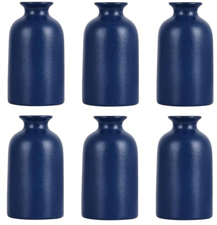 Blaue Keramik Knospe Vasen Set von 6 - Wasserdichte Kleine Vase, Landhaus Stil Vasen für Home Decor, Wohnzimmer, Tisch, Kamin, Eingang Dekoration Mittelstücke