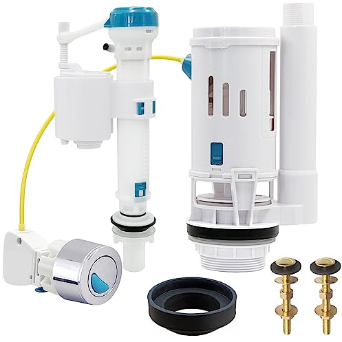 Apragaz Toilet Flush System Replacement, Dual Flush and Fill Toilet Cistern Kit with Universal Ldual Flush Cistern Valve, Adjustable Height Cistern Flush Replacement for 2 Outlet