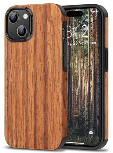 TENDLIN Coque Compatible avec iPhone 15 Plus Etui en Bois et TPU Silicone Compatible avec iPhone 15 Plus (Bois de Santal Rouge)