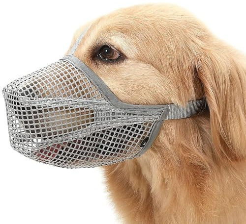 Museruola per cani, 1 pezzi, museruola morbida in rete regolabile, traspirante, per evitare di mangiare mordere e abbaiare, per cani di taglia piccola, media e grande (colore grigio L)