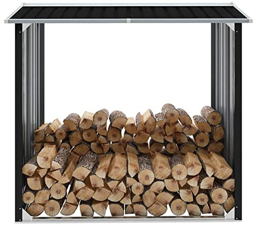 TANZEM Brennholzlager, Kaminholzregal Aussen, Holzstapelhilfe, Carport, Sichtschutz Garten, Kaminholzregale, Verzinkter Stahl 172x91x154 cm Anthrazit