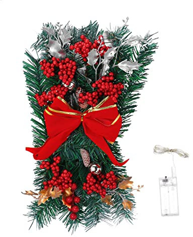 Kielsjajd Türkranz, Weihnachts-Treppen-Dekorationen, Bauernhaus Weihnachtskranz Türkranz, Rot Adventskranz Deko Adventsdeko Gesteck, Künstliche Weihnachten Garland für Dekoration (Red, One Size)
