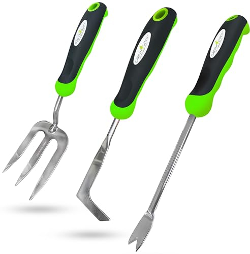 Garden Guru Lot de 3 Outils de désherbeur Manuel en Acier Inoxydable avec poignée Ergonomique et Ergonomique