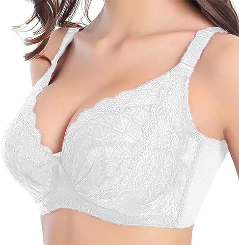 happyqueen Women's Push up Bra Plus Size 36D-48J Floral Lace Underwire Bra - WP-443 (UK, Cup & Band, GG, 42, White)