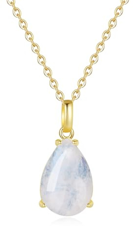 COAI Halskette Damen aus 925 Sterling Silber mit Wassertropfen Naturstein Anhänger