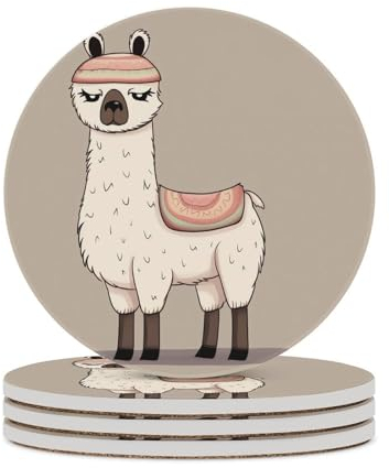 No Drama Lama-Untersetzer, saugfähig, Keramik-Stein, Getränkeuntersetzer mit Halter, Keramik-Untersetzer mit Korkboden, 10,2 cm, Tischschutzmatte für Heimdekoration, Küche, Bar
