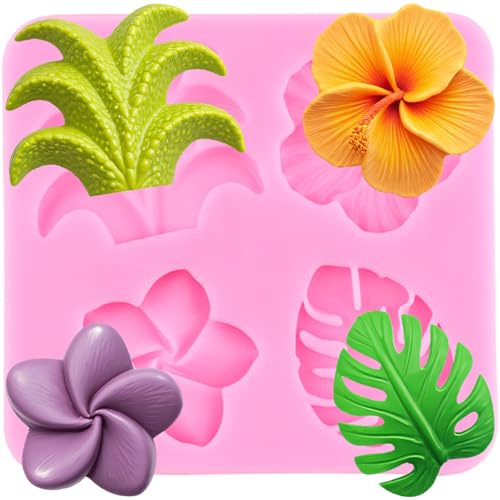 XMOLDNMS Tropische Blumen Blätter Silikonform Plumeria Hibiskus Blume Monstera Blatt Fondant Formen für Kuchen Dekorieren Cupcake Topper Schokolade Süßigkeiten Gummipaste Polymer Clay