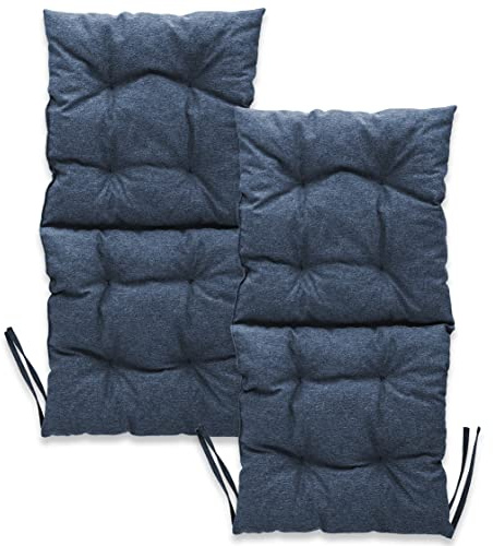 MG Design Stuhlkissen 2er Set 50 x 100 cm Sitzkissen blau - Gartenstühle Sitzauflagen aus Polsterstoff, mit weicher Füllung, mit Schnüren zum Binden - Niedriglehner Auflagen