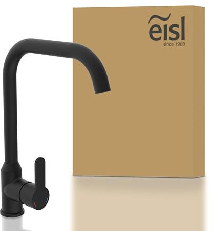 EISL Monza Wasserhahn Küche schwarz, Spültischarmatur schwarz 360° drehbar, Küchenarmatur mit hohem Auslauf, Küchen Wasserhahn