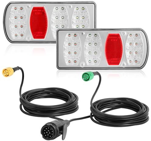 SPARKMOTO LED-Anhänger-Rücklichter, Anhängerbeleuchtung, Kabelbaum-Kabel-Set mit 13-poligem Stecker, vorverdrahtet, 5,5 m Kabel und 5-poligem Bajonettanschluss für Anhänger, Landmaschinen