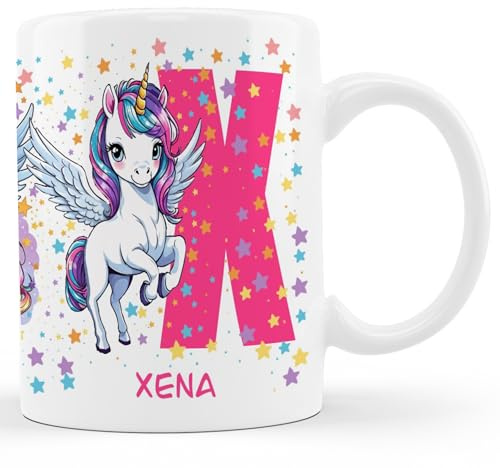 Taza de Unicornio Personalizada para Niñas con Inicial y Nombre (A-Z) Taza de cafe A-Z de ceramica Tazas de desayuno con letra y nombre Taza desayuno para niñas, Taza para regalar (Letra-X)