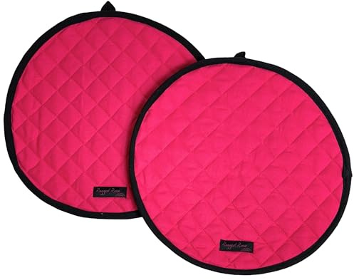 Ragged Rose Aga Cooker Hob Covers - 38 cm x 38 cm Universal Hob Mats for Gas, Oil, Electric, & Induction Aga Cookers - Pair of Machine Washable Cotton Chef’s Pads - Pink/Black Trim, Pack of 2