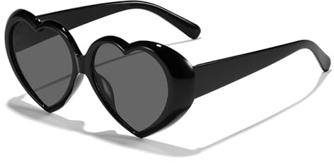 RUNHUIS Herz Sonnenbrille Damen Herren Mode Party Brille Trendy Liebe Form Sonnenbrille für Festival (Schwarz/Grau)