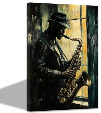 CCWACPP Musik Leinwand Bilder Abstrakte Jazz Wand Dekor Saxophon Musikinstrumente Malerei Rock Musik Studio Mann Zimmer Cave Bar Pub Dekor mit Rahmen (30.00 x 45.00 cms)